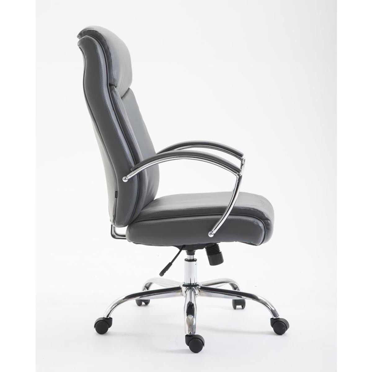 Silla de Oficina BAUDY, Grueso Acolchado, Base Metálica, Tapizada en Piel color Negro