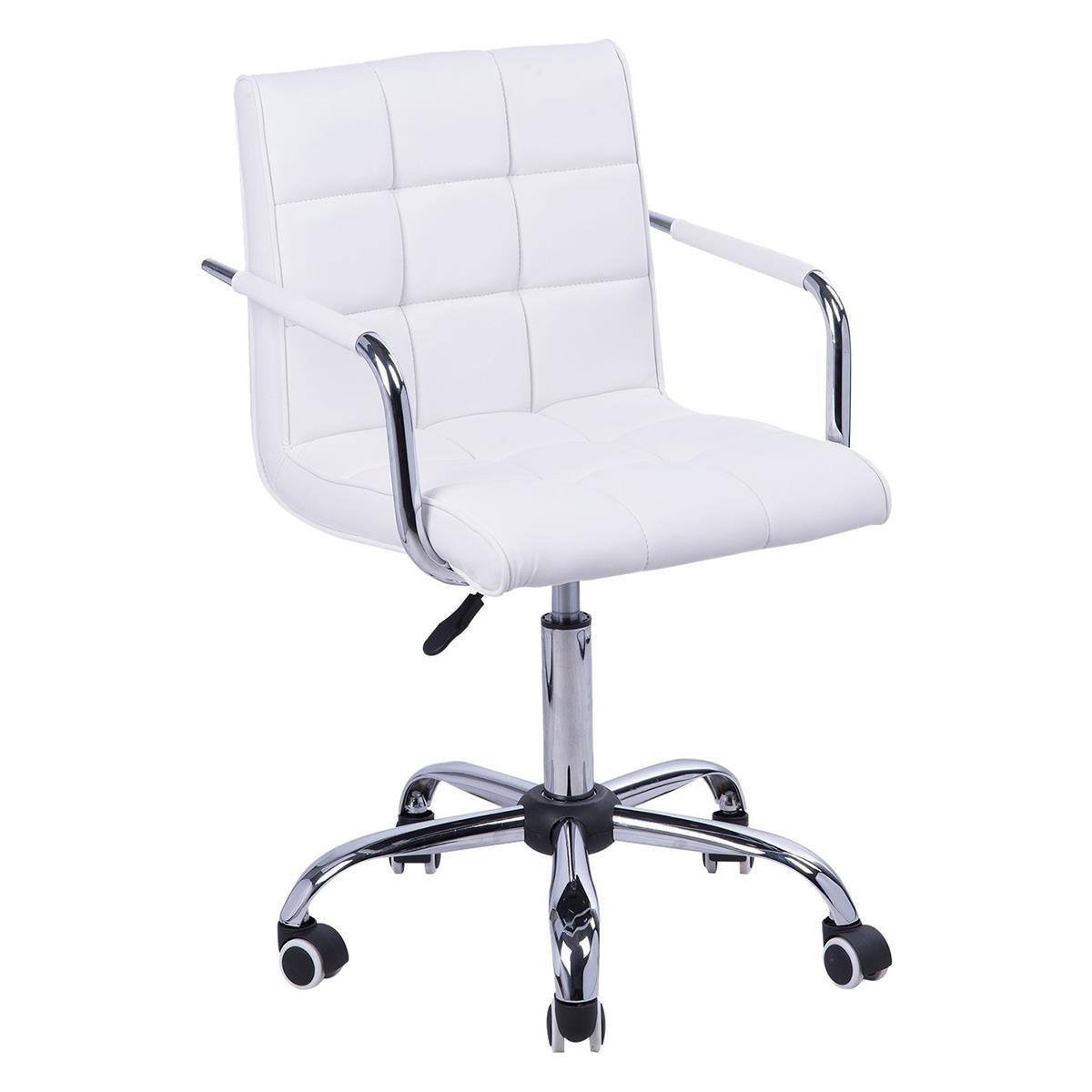 Silla de Oficina ZARKI, Estructura Metálica, Gran Acolchado en Piel color Blanco