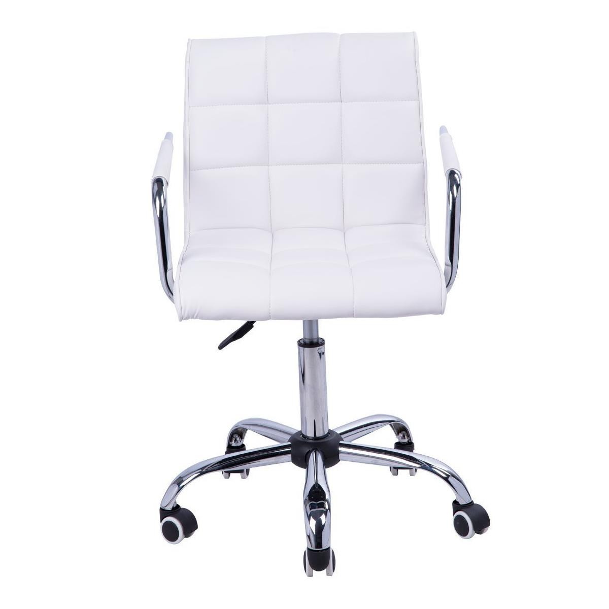 Silla de Oficina ZARKI, Estructura Metálica, Gran Acolchado en Piel color Blanco