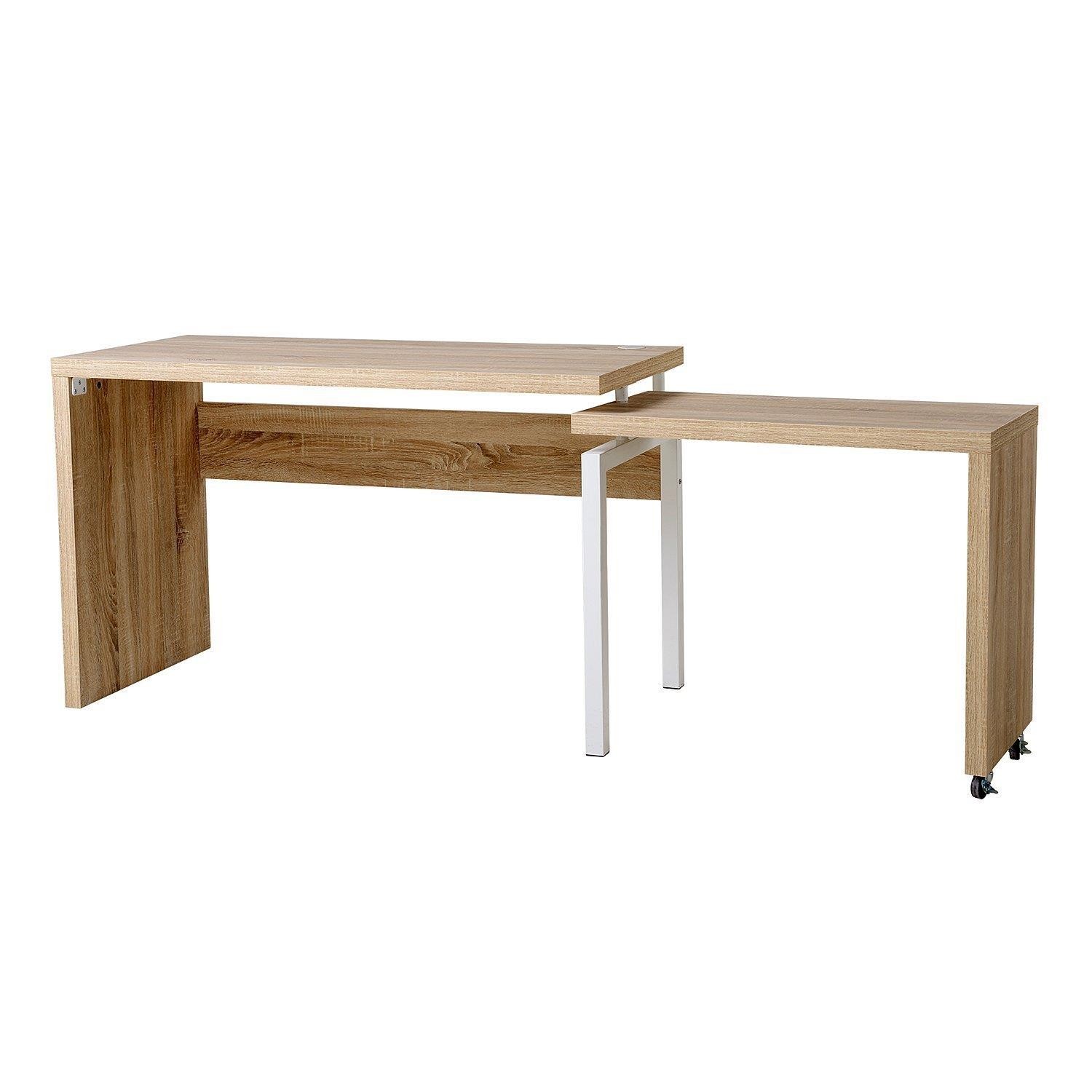 Mesa de Ordenador JATEK, Extensible, Estructura de Metal y Madera color Roble