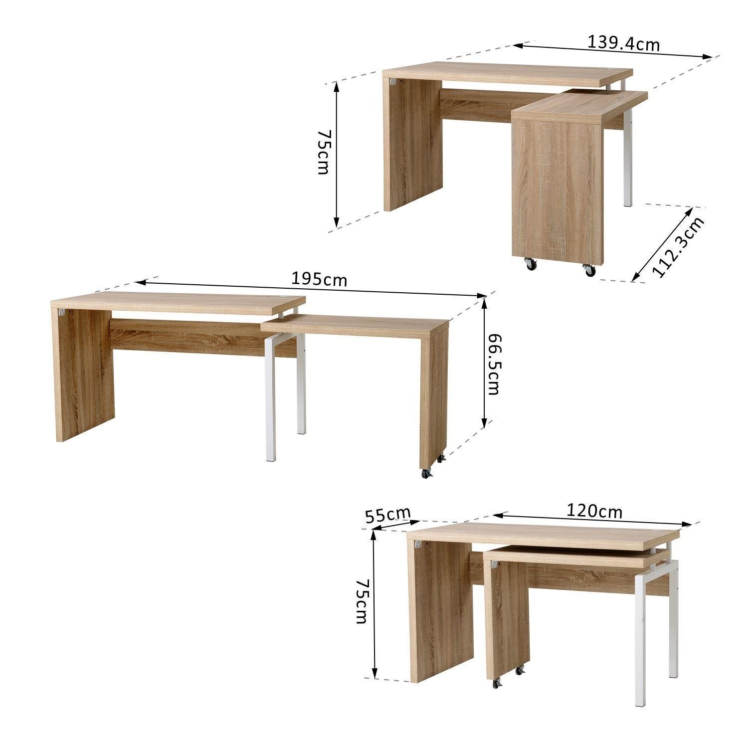 Mesa de Ordenador JATEK, Extensible, Estructura de Metal y Madera color Roble