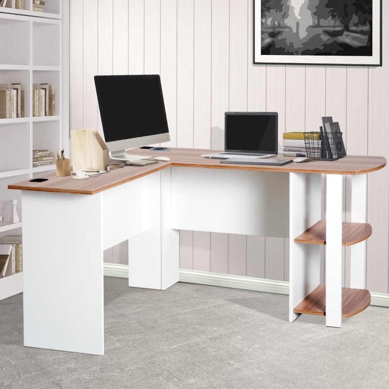 Mesa de ordenador DAVEN en madera color blanco y nogal