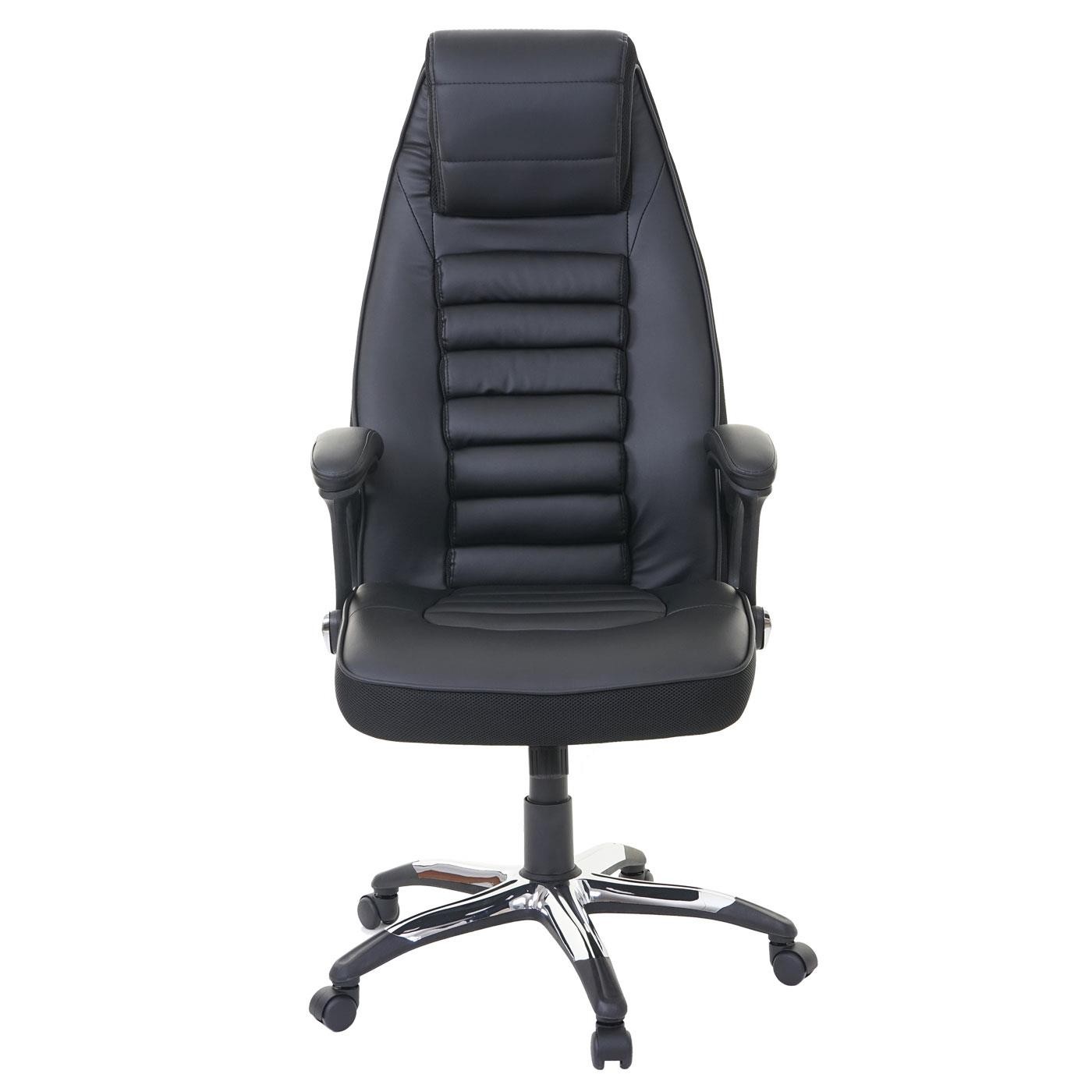 Silla de Oficina PANDA, Grueso Acolchado, Reposacabezas Integrado, Tapizada en Piel color Negro