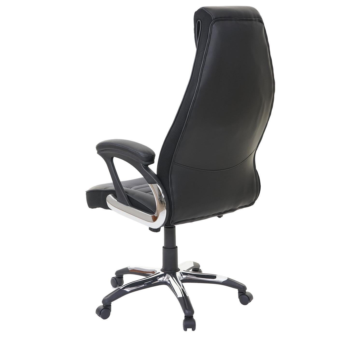 Silla de Oficina PANDA, Grueso Acolchado, Reposacabezas Integrado, Tapizada en Piel color Negro