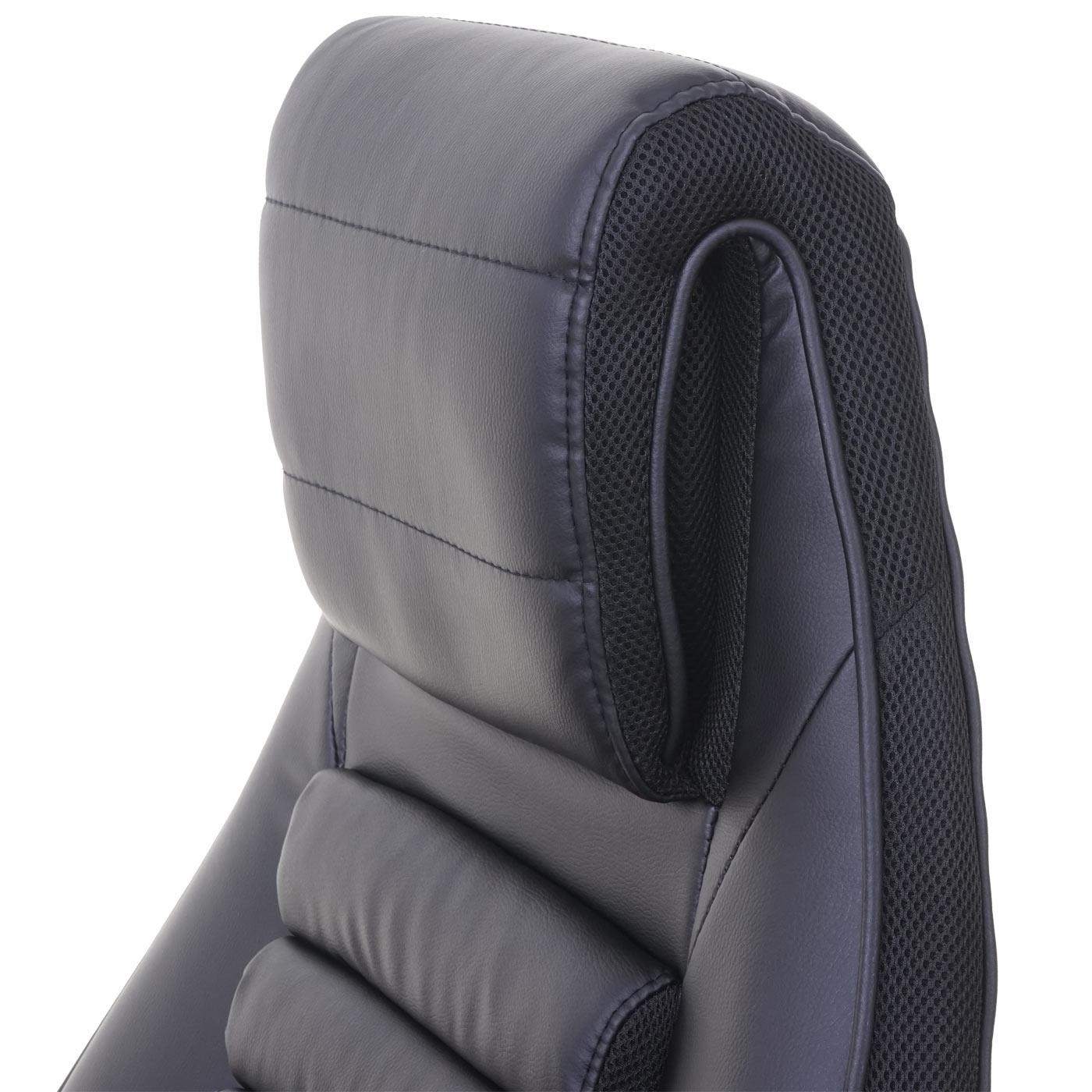 Silla de Oficina PANDA, Grueso Acolchado, Reposacabezas Integrado, Tapizada en Piel color Negro