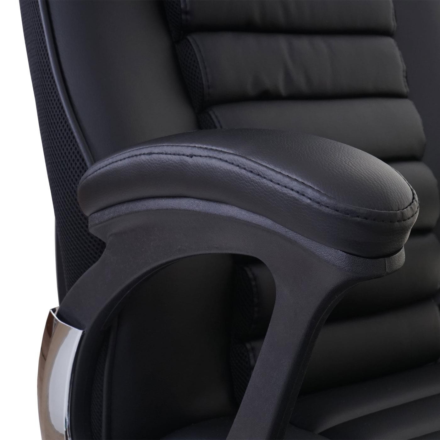 Silla de Oficina PANDA, Grueso Acolchado, Reposacabezas Integrado, Tapizada en Piel color Negro