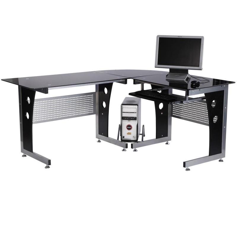 Mesa de ordenador VOCAR en madera y cristal color negro