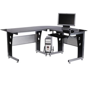 Mesa de ordenador VOCAR en madera y cristal color negro