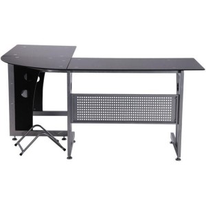 Mesa de ordenador VOCAR en madera y cristal color negro