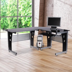 Mesa de ordenador VOCAR en madera y cristal color negro