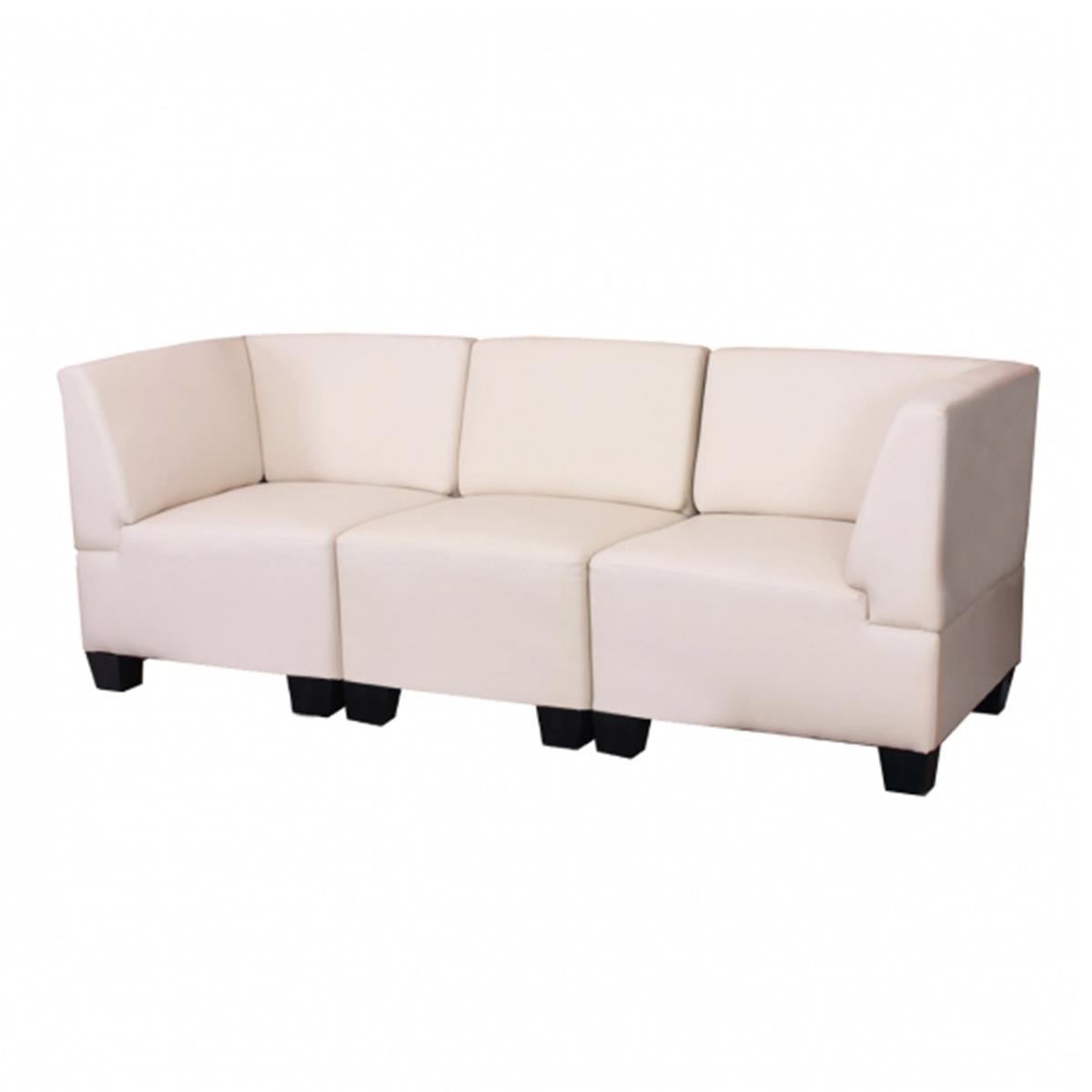 Sofá Modular de 3 plazas LONY, Gran Acolchado y Reposabrazos Altos, en Piel color Negro