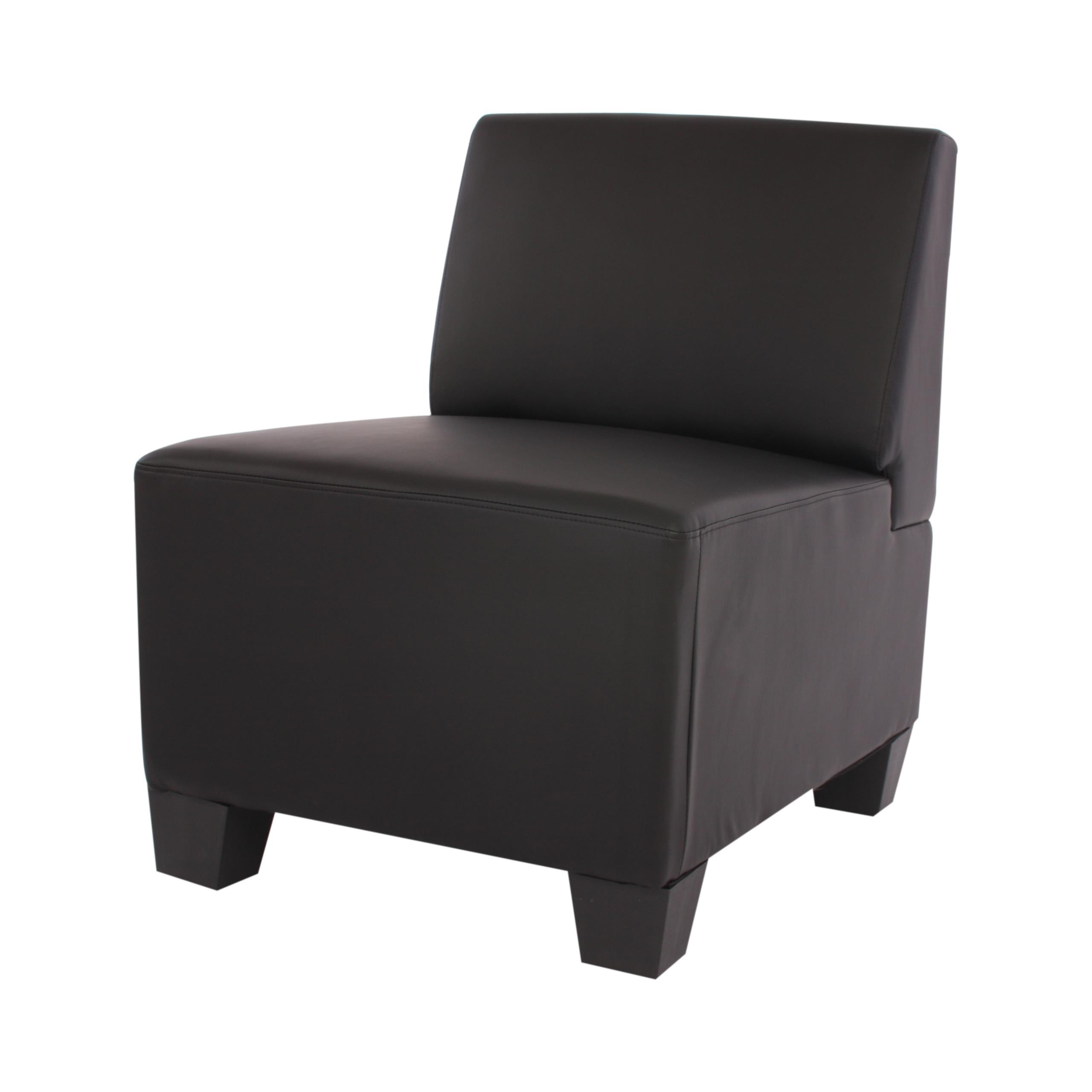Sofá Modular de 3 plazas LONY, Gran Acolchado y Reposabrazos Altos, en Piel color Negro