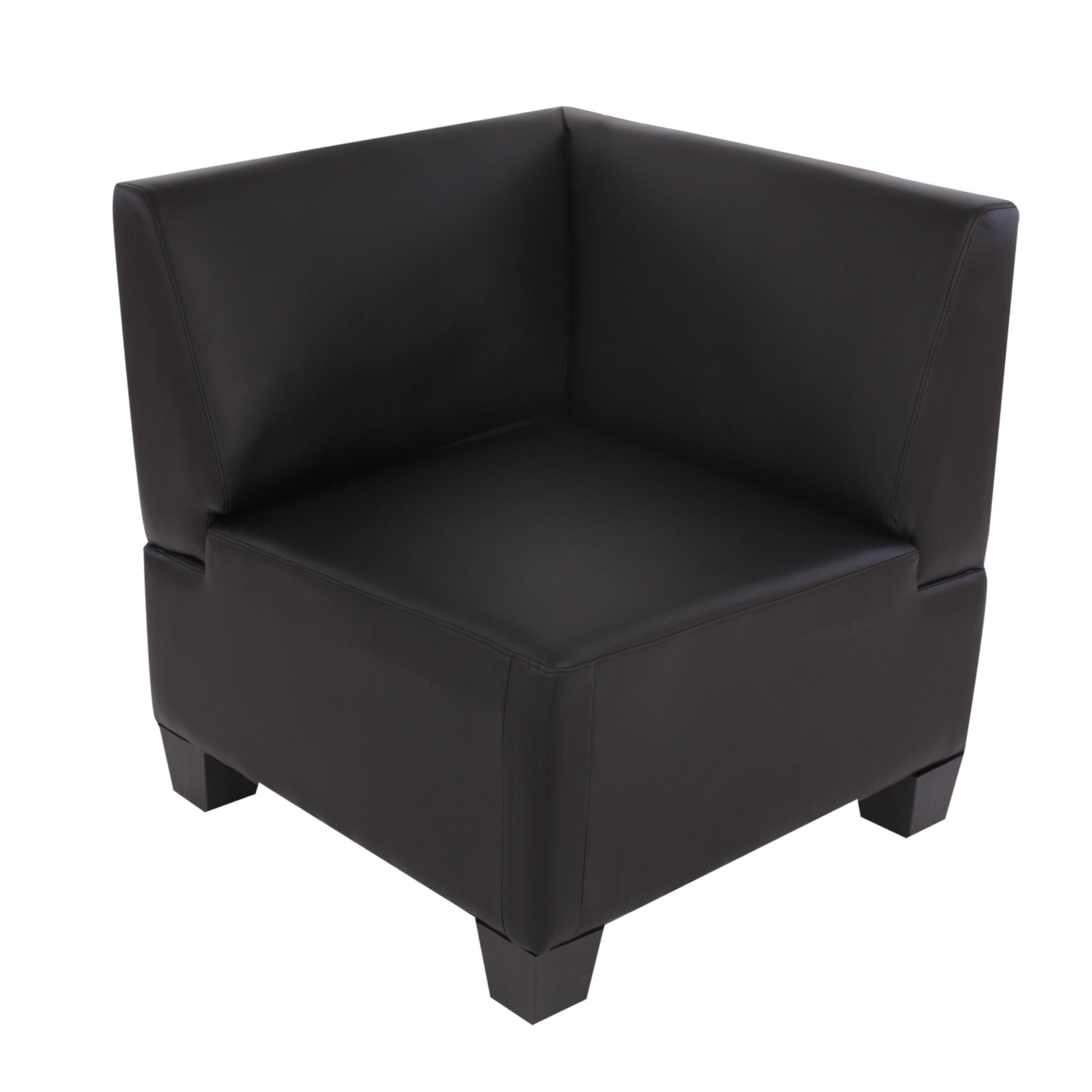 Sofá Modular de 3 plazas LONY, Gran Acolchado y Reposabrazos Altos, en Piel color Negro