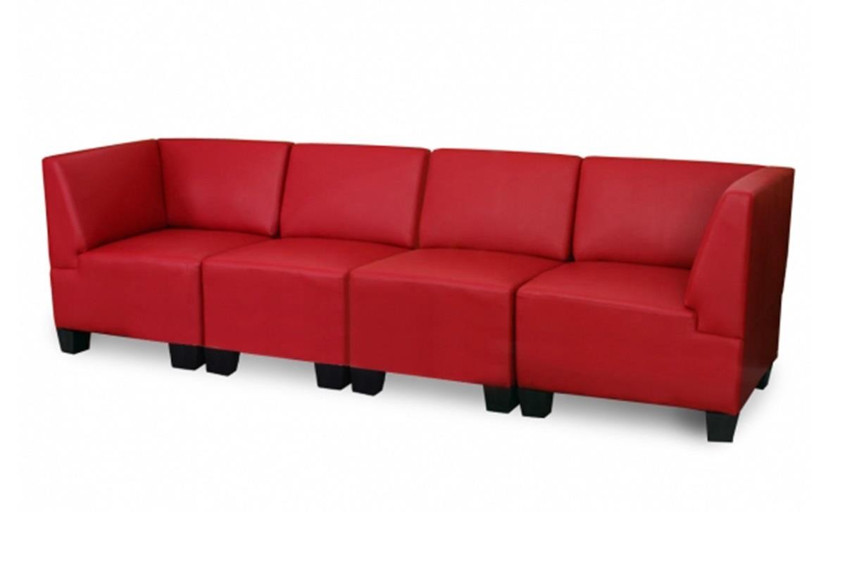 Sofá Modular de 4 plazas LONY, Gran Acolchado y Reposabrazos Altos, en Piel color Negro