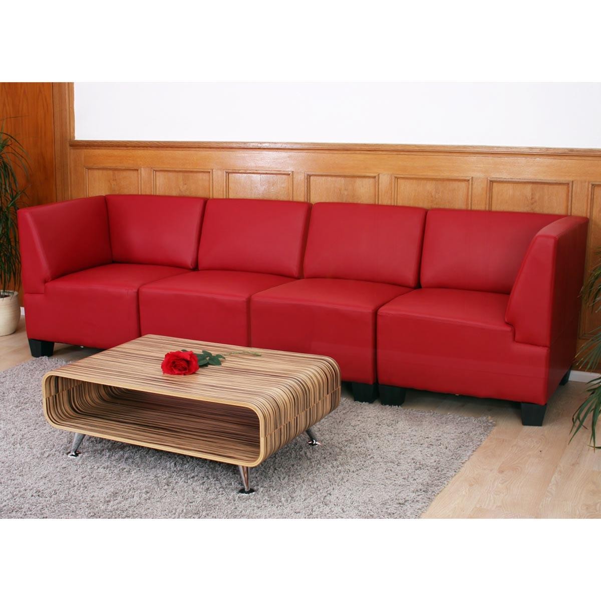 Sofá Modular de 4 plazas LONY, Gran Acolchado y Reposabrazos Altos, en Piel color Negro