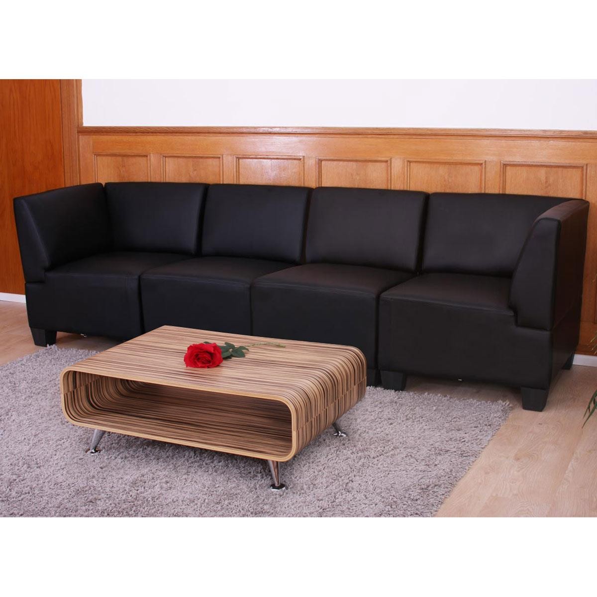 Sofá Modular de 4 plazas LONY, Gran Acolchado y Reposabrazos Altos, en Piel color Negro