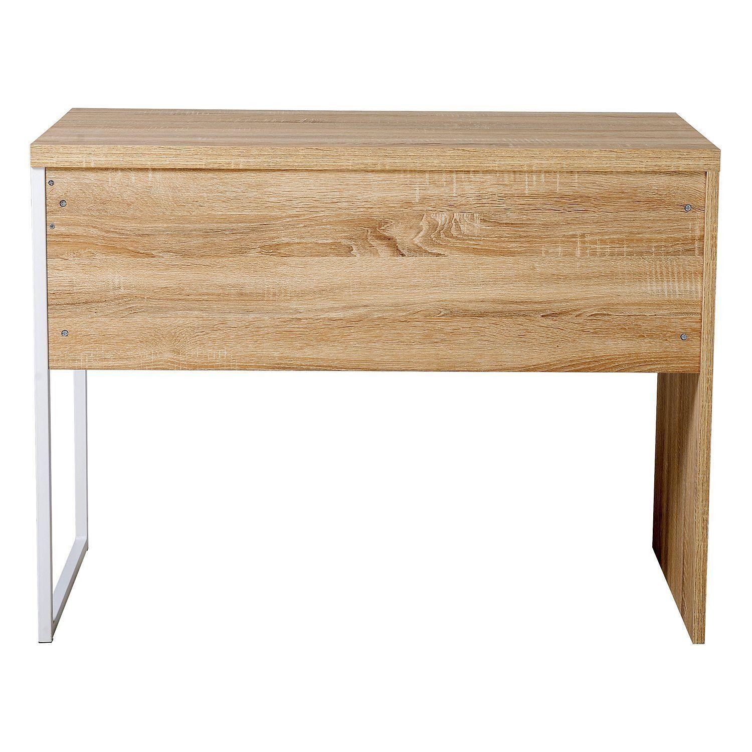 Mesa para Ordenador HANS, con Cajón, 100x50x75 cm, en Madera color Roble y Blanco