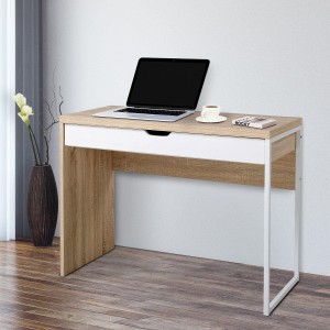 Mesa de ordenador HANS en madera color roble y blanco