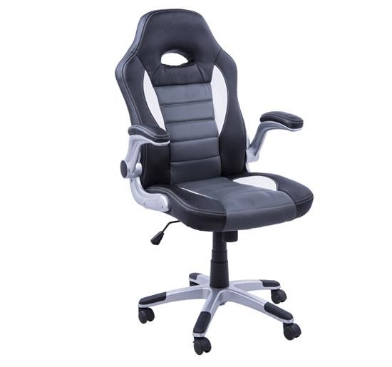 Silla de Ordenador JORDAN, Diseño Deportivo, Reposabrazos Abatibles, en Piel color Negro