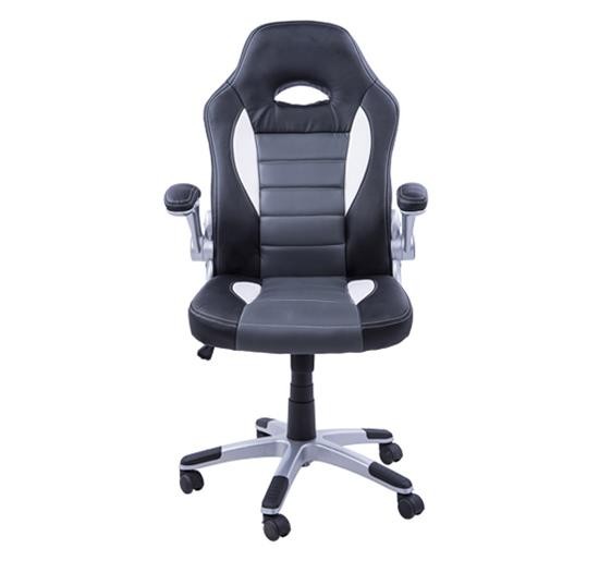 Silla de Ordenador JORDAN, Diseño Deportivo, Reposabrazos Abatibles, en Piel color Negro