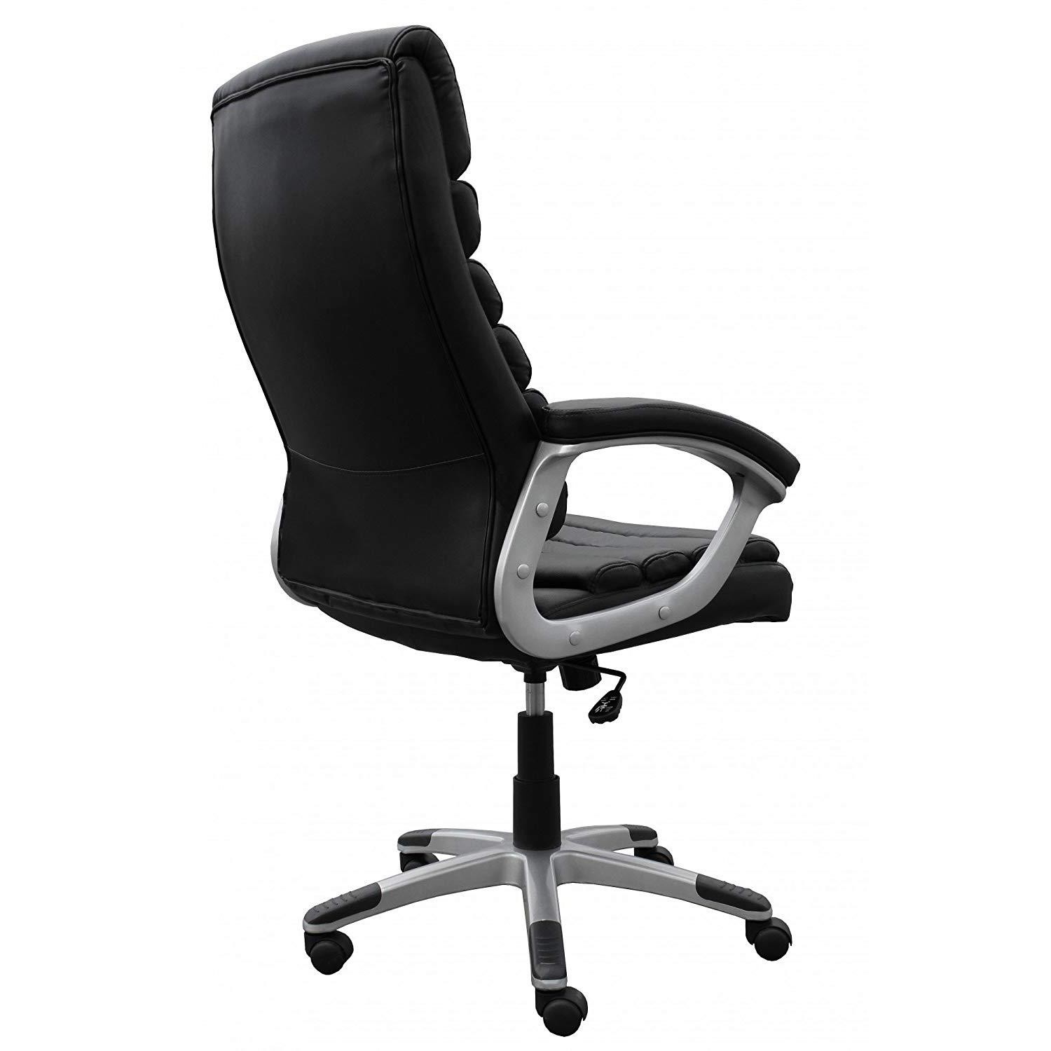 Silla de Oficina VALENCIA, Diseño con Elegantes Costuras, En Piel color Negro