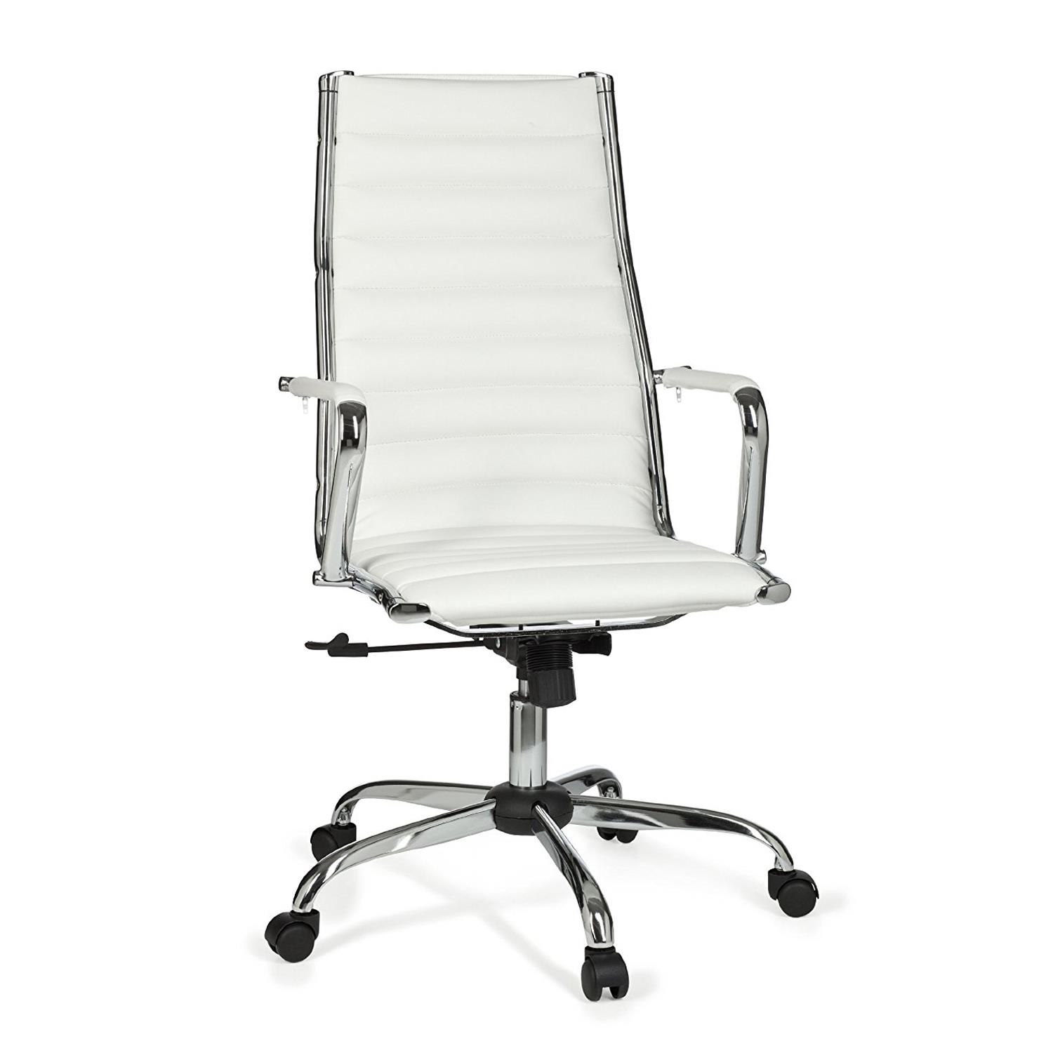 Silla de Oficina GREF, Respaldo Alto, Estructura Metálica, Precioso Diseño en Piel Negra