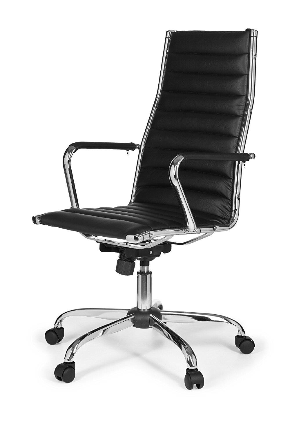 Silla de Oficina GREF, Respaldo Alto, Estructura Metálica, Precioso Diseño en Piel Negra