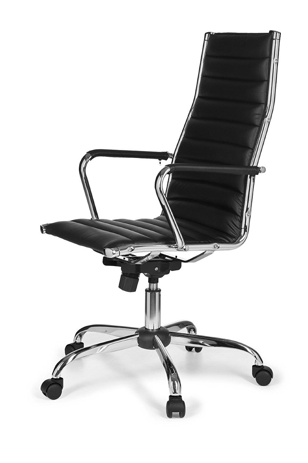 Silla de Oficina GREF, Respaldo Alto, Estructura Metálica, Precioso Diseño en Piel Negra