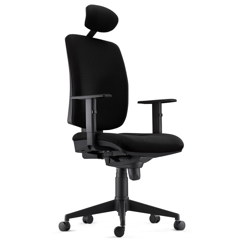 Silla Ergonómica PIERO, en Tela color Negro, con Reposacabezas y Brazos Ajustables
