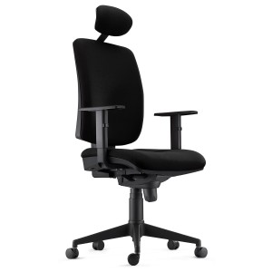 Silla Ergonómica PIERO, en Tela color Negro, con Reposacabezas y Brazos Ajustables