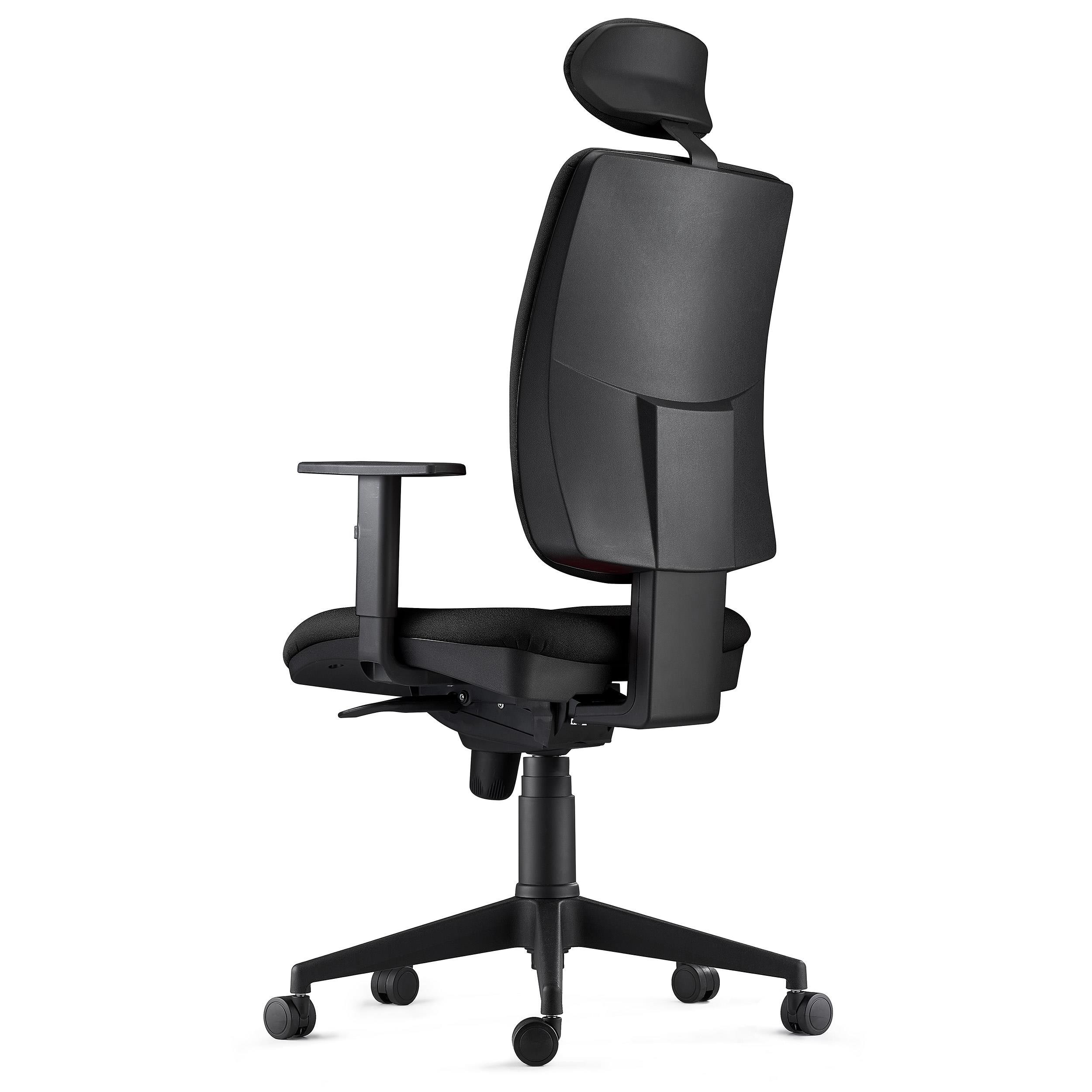 Silla Ergonómica PIERO, en Tela color Negro, con Reposacabezas y Brazos Ajustables