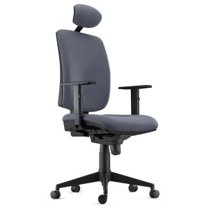 Silla Ergonómica PIERO, en Tela color Negro, con Reposacabezas y Brazos Ajustables