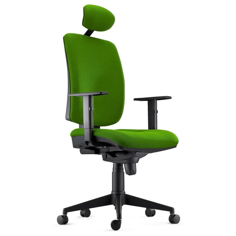 Silla Ergonómica PIERO, en Tela color Negro, con Reposacabezas y Brazos Ajustables