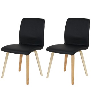 Lote 2 sillas confidente DUSTY, cuidado diseño con patas en madera de haya, en piel negra