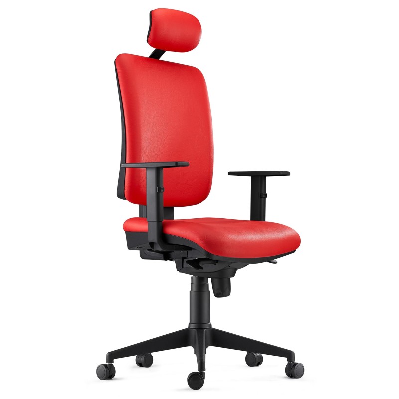 Silla Ergonómica PIERO, en Piel color Negro, con Reposacabezas y Brazos Ajustables