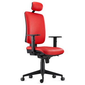Silla Ergonómica PIERO, en Piel color Negro, con Reposacabezas y Brazos Ajustables
