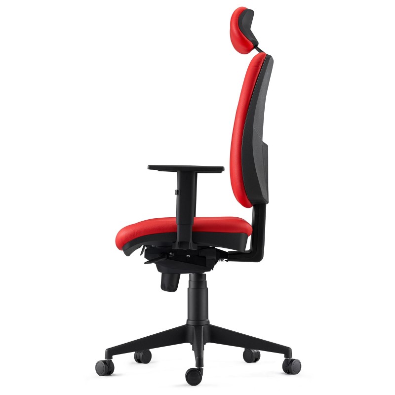 Silla Ergonómica PIERO, en Piel color Negro, con Reposacabezas y Brazos Ajustables