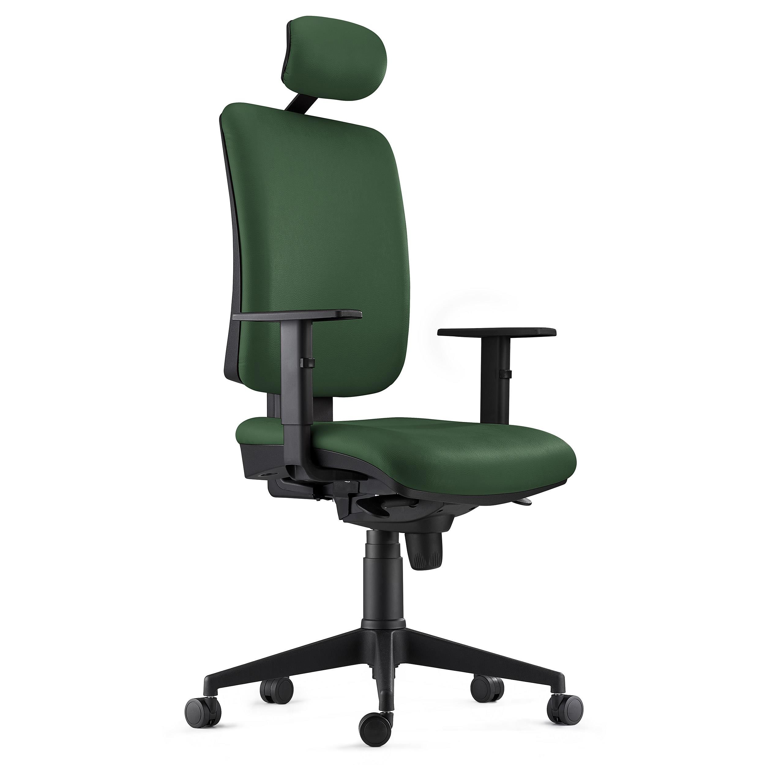 Silla Ergonómica PIERO, en Piel color Negro, con Reposacabezas y Brazos Ajustables
