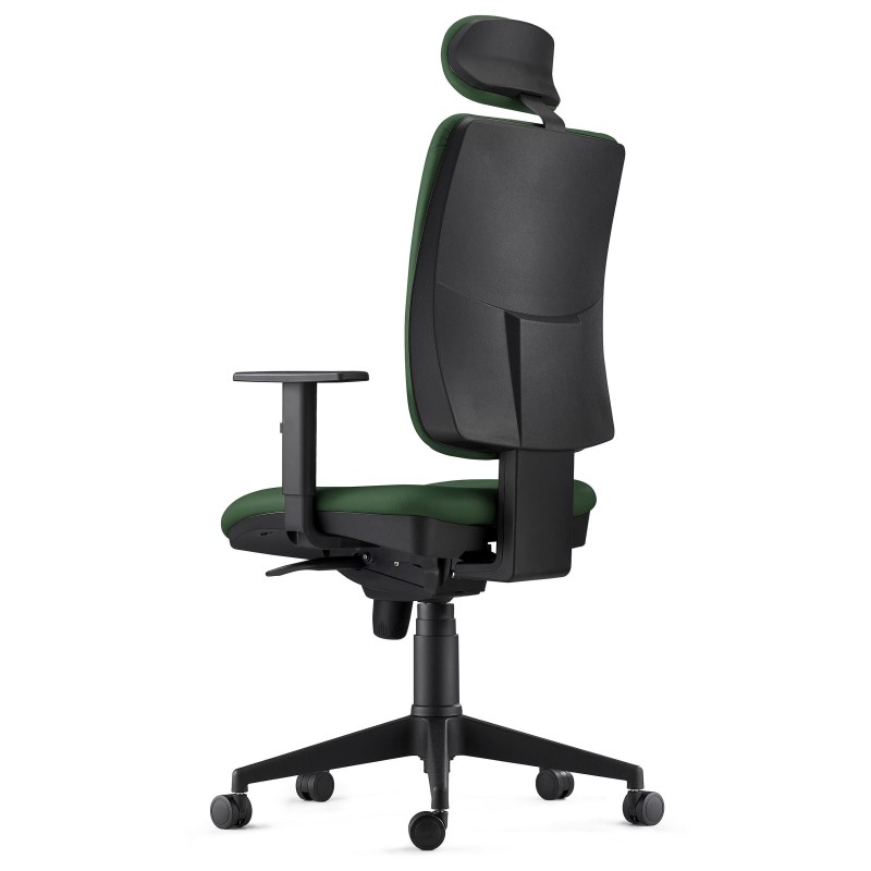 Silla Ergonómica PIERO, en Piel color Negro, con Reposacabezas y Brazos Ajustables