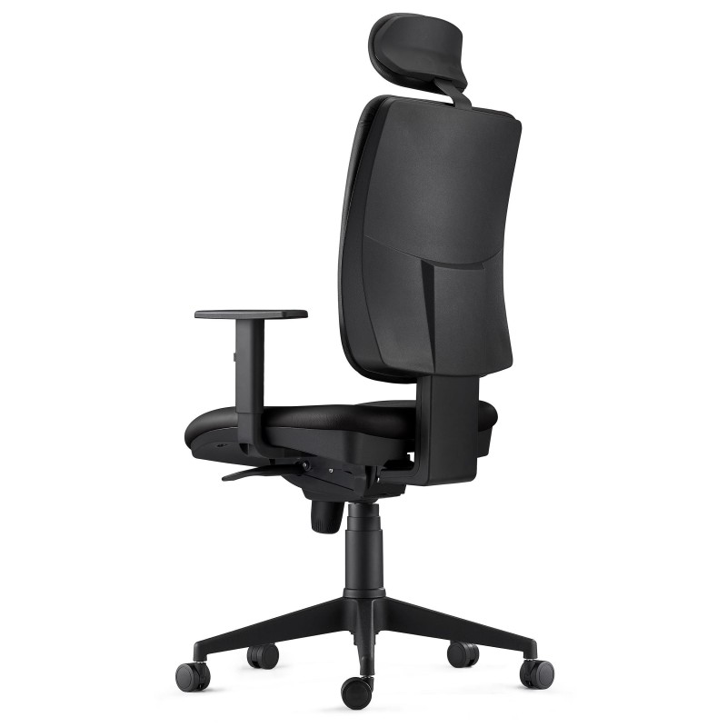 Silla Ergonómica PIERO, en Piel color Negro, con Reposacabezas y Brazos Ajustables