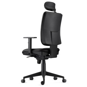 Silla Ergonómica PIERO, en Piel color Negro, con Reposacabezas y Brazos Ajustables
