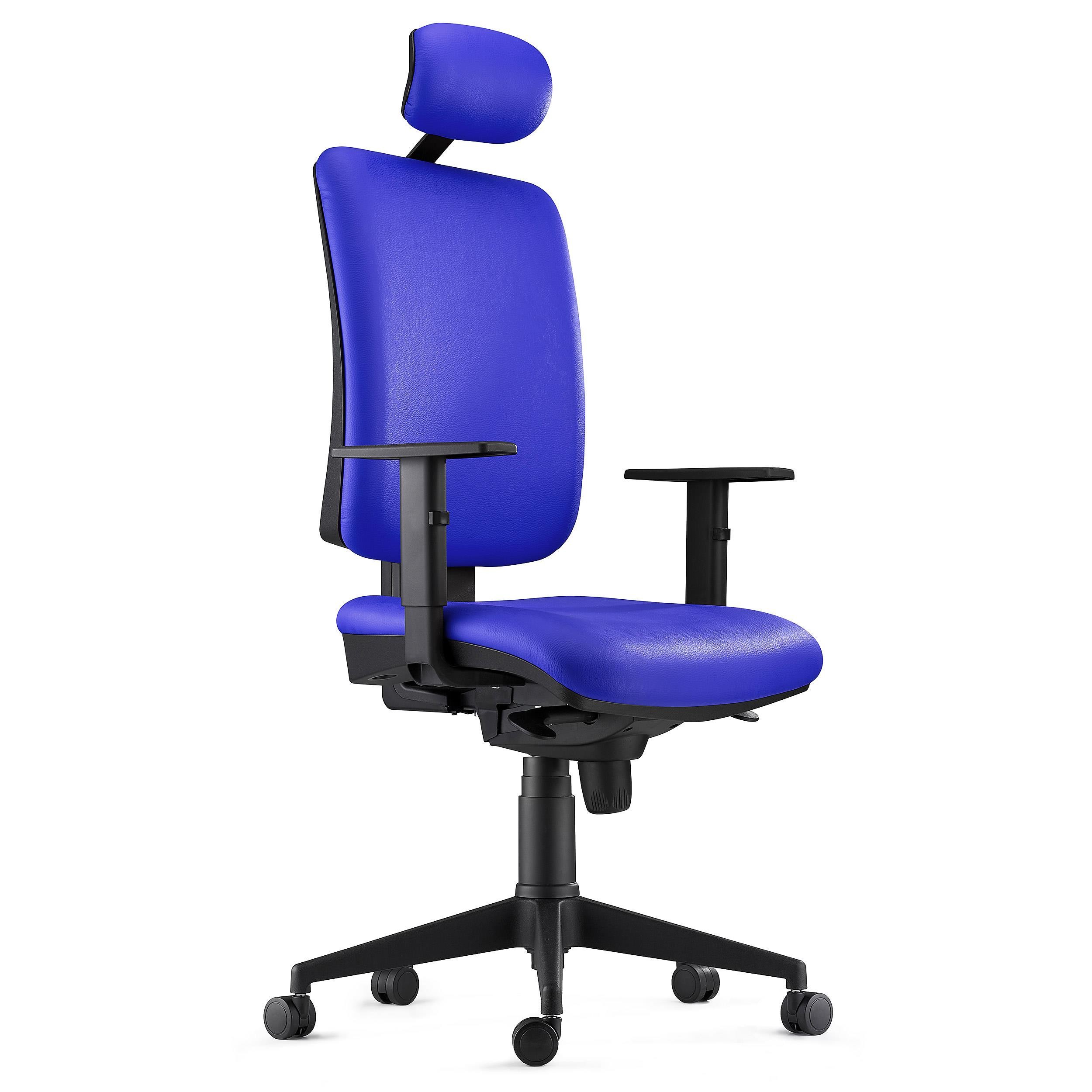 Silla Ergonómica PIERO, en Piel color Negro, con Reposacabezas y Brazos Ajustables