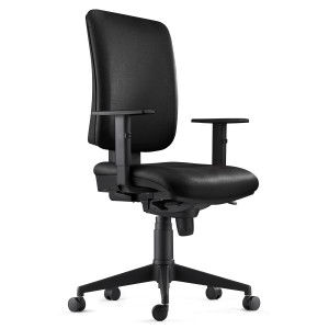 Silla Ergonómica PIERO, en Piel color Negro, con Brazos Ajustables