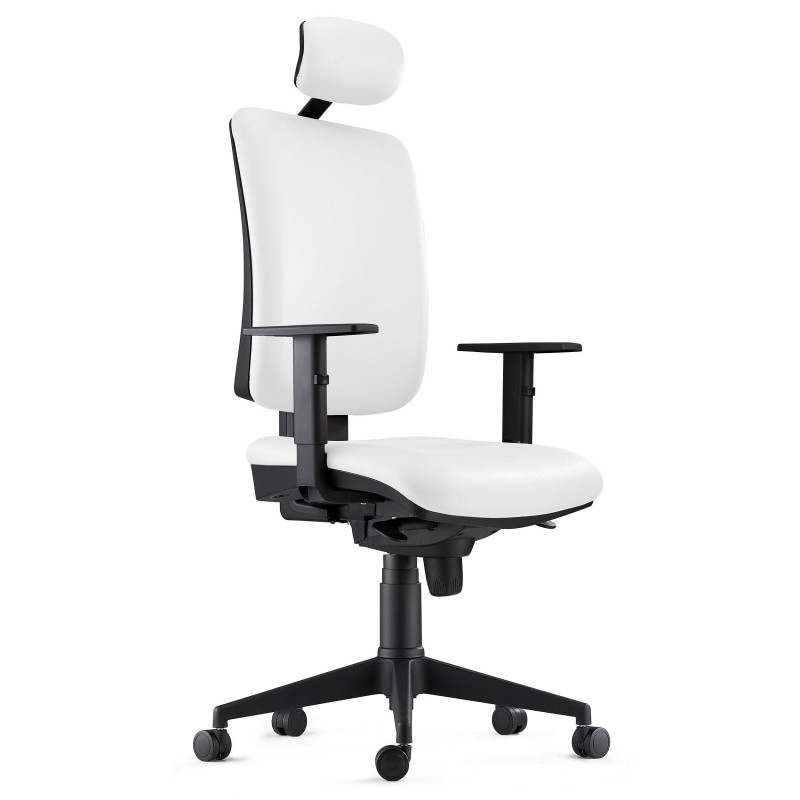 Silla Ergonómica PIERO, en Piel Natural color Negro, con Reposacabezas y Brazos Ajustables