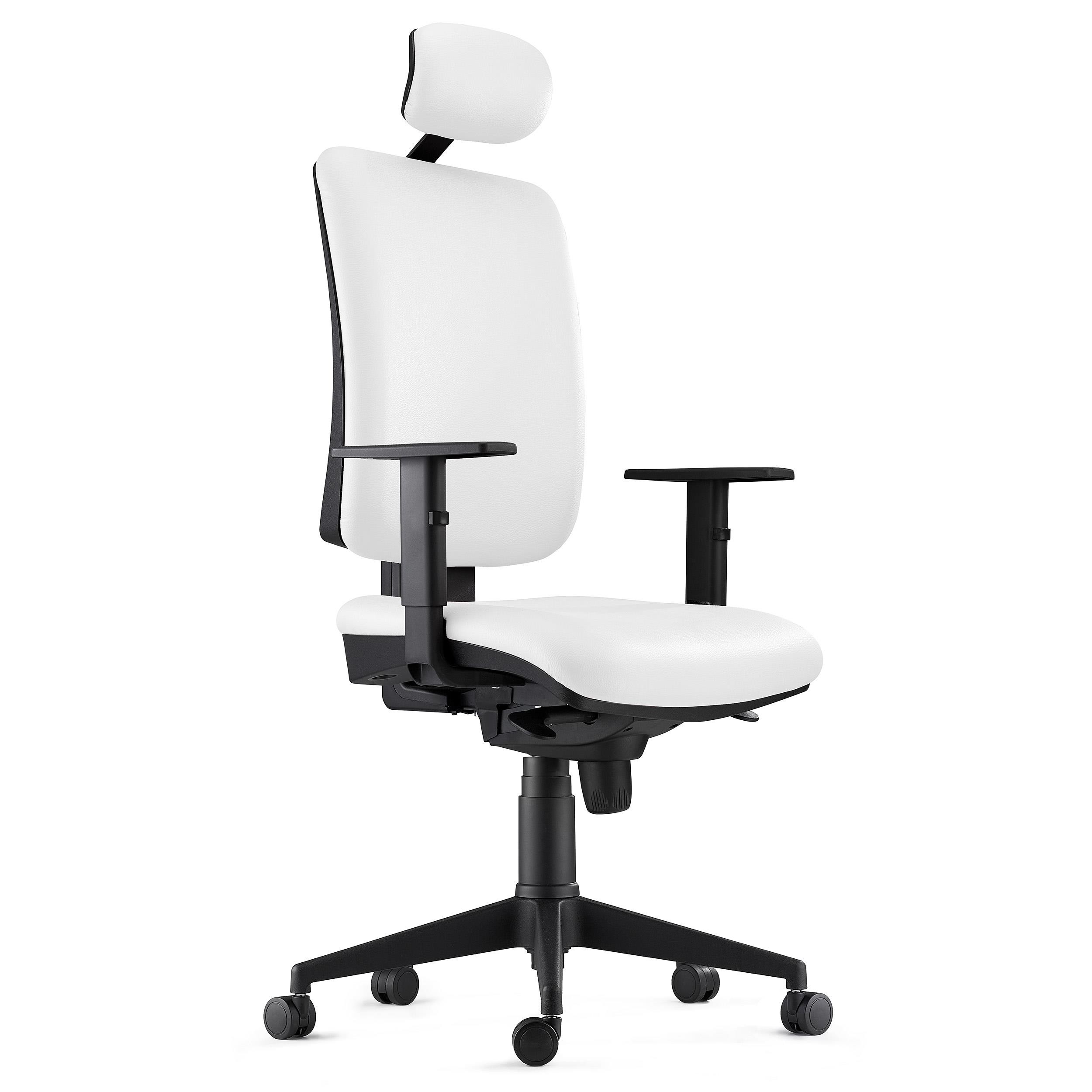 Silla Ergonómica PIERO, en Piel Natural color Negro, con Reposacabezas y Brazos Ajustables