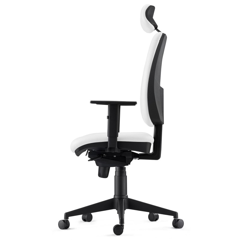 Silla Ergonómica PIERO, en Piel Natural color Negro, con Reposacabezas y Brazos Ajustables