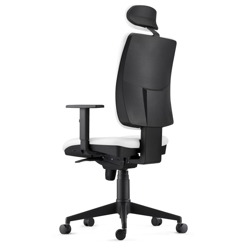 Silla Ergonómica PIERO, en Piel Natural color Negro, con Reposacabezas y Brazos Ajustables