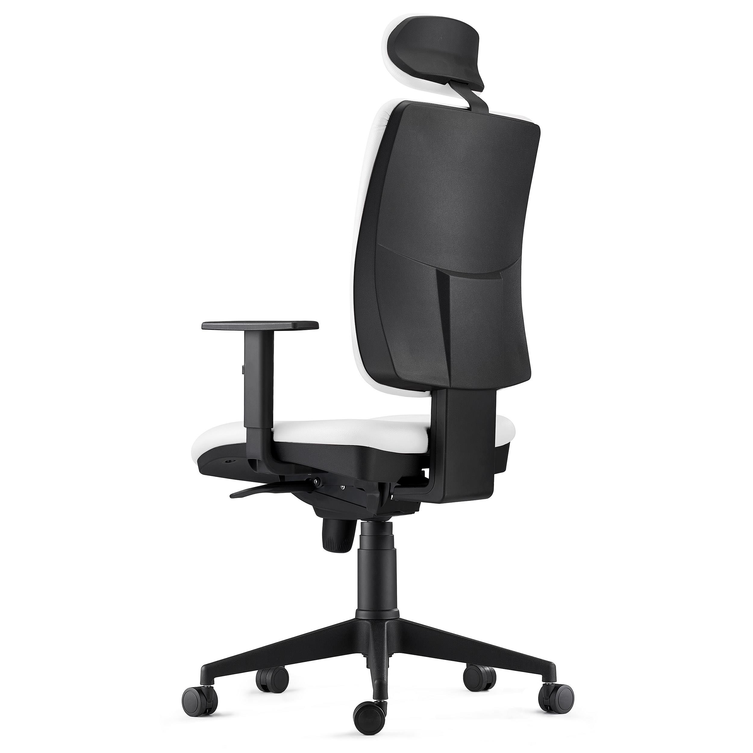 Silla Ergonómica PIERO, en Piel Natural color Negro, con Reposacabezas y Brazos Ajustables