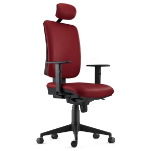 Silla Ergonómica PIERO, en Piel Natural color Negro, con Reposacabezas y Brazos Ajustables