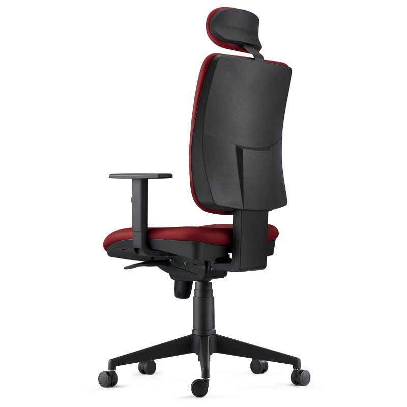 Silla Ergonómica PIERO, en Piel Natural color Negro, con Reposacabezas y Brazos Ajustables